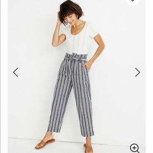 Madewell Paperbag Pants in Deep Indigo Stripe